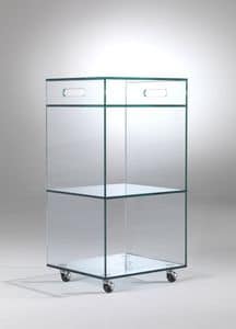 Carrello, Crystal display cabinet with wheels, for shops