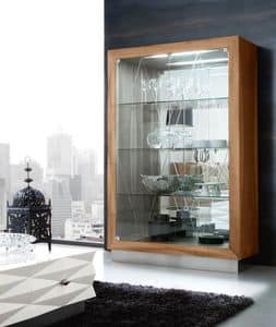 Diamante Art. 38.142, Contemporary display cabinet of glass and mirror, in walnut and steel