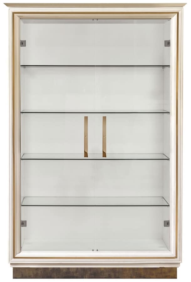 Diamante display cabinet with metal base, Elegant  display cabinet with glass shelves
