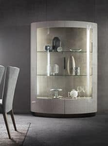 DUNE display cabinet fris pearl, Display cabinet in glass and wood with fris pearl effect
