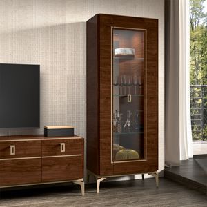 Eva Art. EADNOV101, Display cabinet with 1 door, in glossy lacquered walnut wood