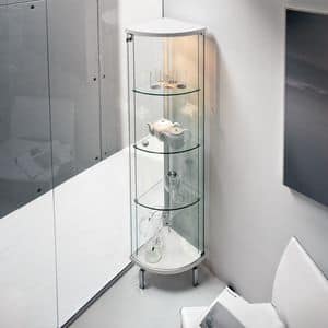 PARELLA, Display cabinet in curved glass, top and base in matt wood