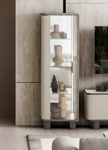 PERLA display cabinet with one door, Display cabinet with a contemporary design, with soft lines