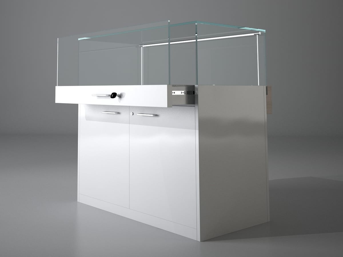 Quadratum Frame QF/10B, Wooden bench with tempered glass case