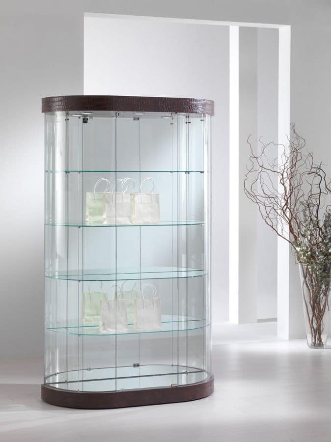 Top Line 9 mod.209/M, Oval showcase, tempered glass, 4 shelves, for stores and living rooms