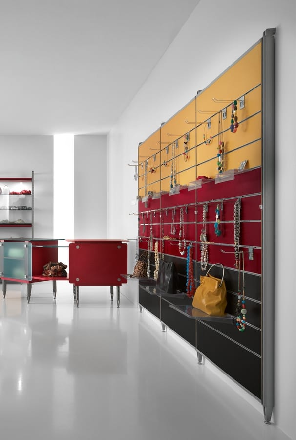 Wall-mounted display rack with hooks or shelves | IDFdesign