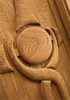 Castello, Door in carved solid chestnut wood, rustic style, wrought-iron handle