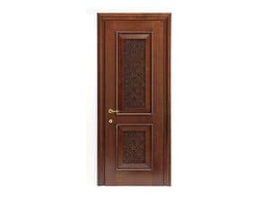 Nadir, Door in walnut, with solid wood carved insert, for hotels and homes