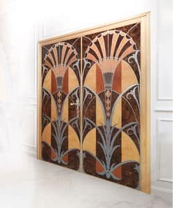 P109 Door, Door with two doors in inlaid wood, for luxury offices