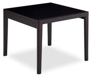 ANNA, Extendible wooden table, top in painted glass