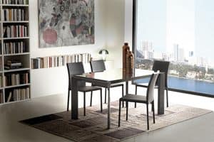 Art. 633 Diamond, Extendable table in metal and glass, for dining room