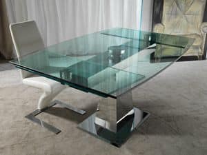 Art. 658 Enterprise, Table in steel and glass, with synchronized extensions