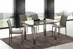 Art. 672 Manhattan, Extendable table in glass and brushed steel