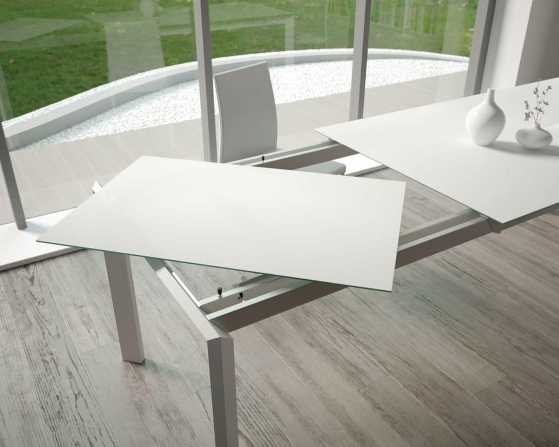 Bailo, Extendable table with tempered glass for kitchens