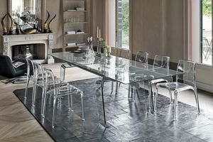CRYSTAL PLUS TAC01, Extendable table completely transparent, in aluminum and glass