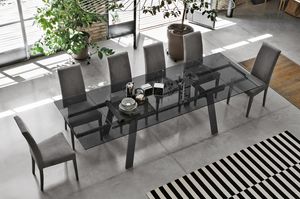 GIOVE 180 TA193, Extendable table, top and extensions in glass, for dining room