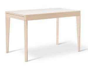 JIMY 120, Extendable table in beech wood with glass top