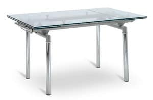 MATERA 2, Extendable table with aluminum base, transparent top