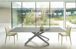 Pechino A, Extendible metal table, wooden or glass top