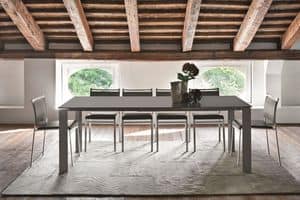SATURNO TA188, Extendable table with glass for modern kitchens