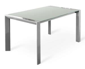 TANGO, Metal table with extensions in wood and glass top
