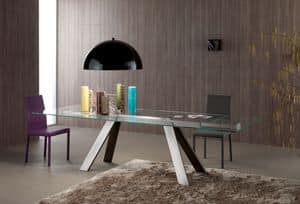 Traverse, Rectangular table with glass top for dining rooms