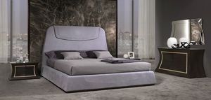 LE27 Madison bed, Upholstered bed with visible stitching