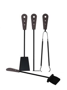 Lara, Iron tools for fireplace, with leather grip