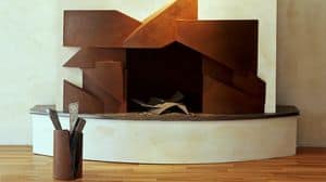 BAI.03, Steel fireplace, in geometric style, for living room