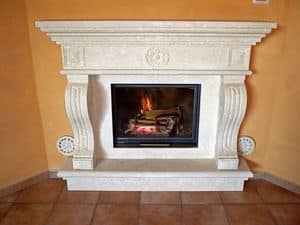 Fireplace Livorno, Structure made of in Vicenza white stone for fireplace