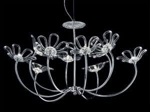 Daisy chandelier, Chandelier with chromed metal frame, glass diffusers