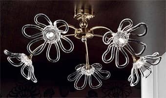 Daisy chandelier, Chandelier with chromed metal frame, glass diffusers