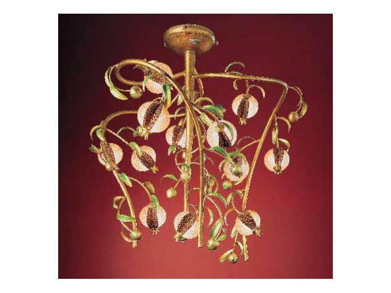 Melograno chandelier, Classic chandelier in golden metal and crackle glass