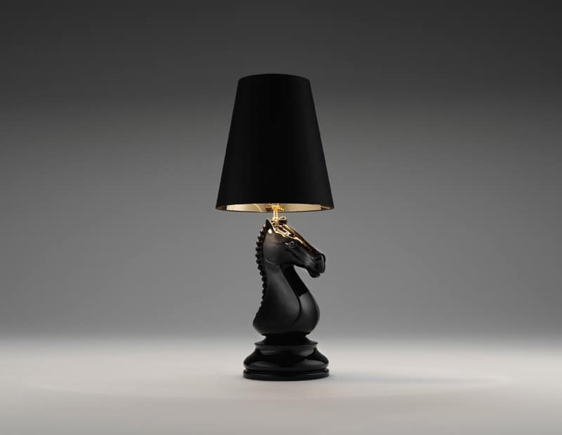 The Chess Lamps, Desk ceramic lamps with fabric lampshade