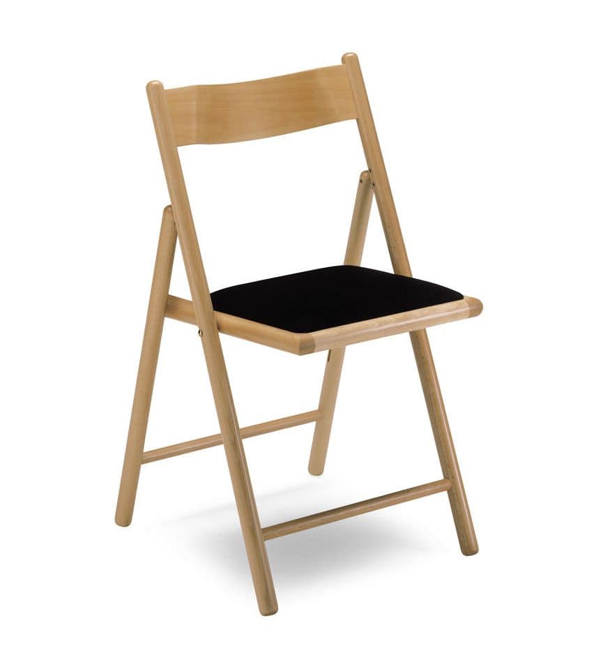 187, Folding chair, with upholstered seat, in beechwood
