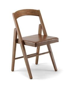 JL 11, Folding chair in solid beech, seat in eco-leather