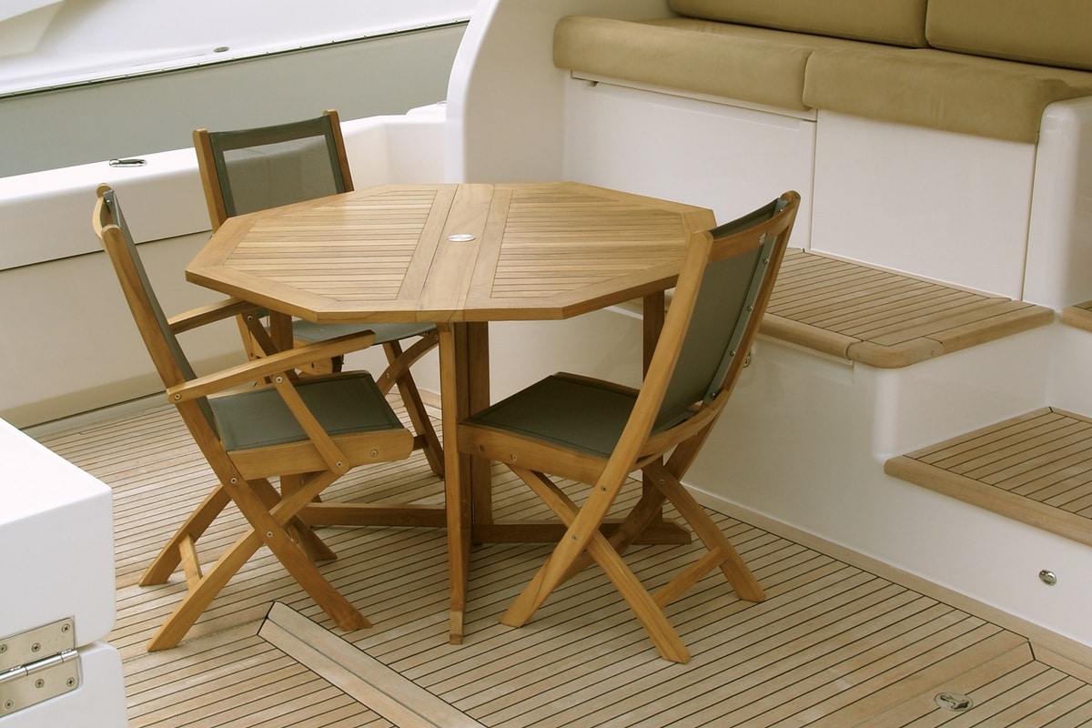 Macao 0340, Folding chair, in teak and waterproof fabric