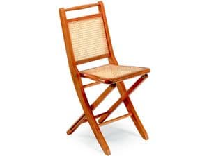 Paola, Folding chairs in wood, cane seat and backrest