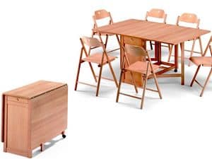Ginger table, Stoppino chair, Space-saving table, foldable, made of beech wood