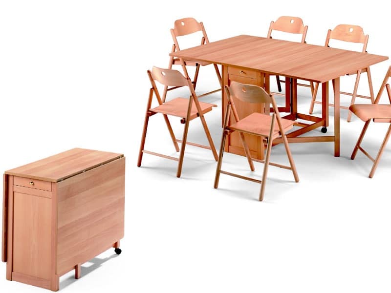 Ginger table, Stoppino chair, Space-saving table, foldable, made of beech wood