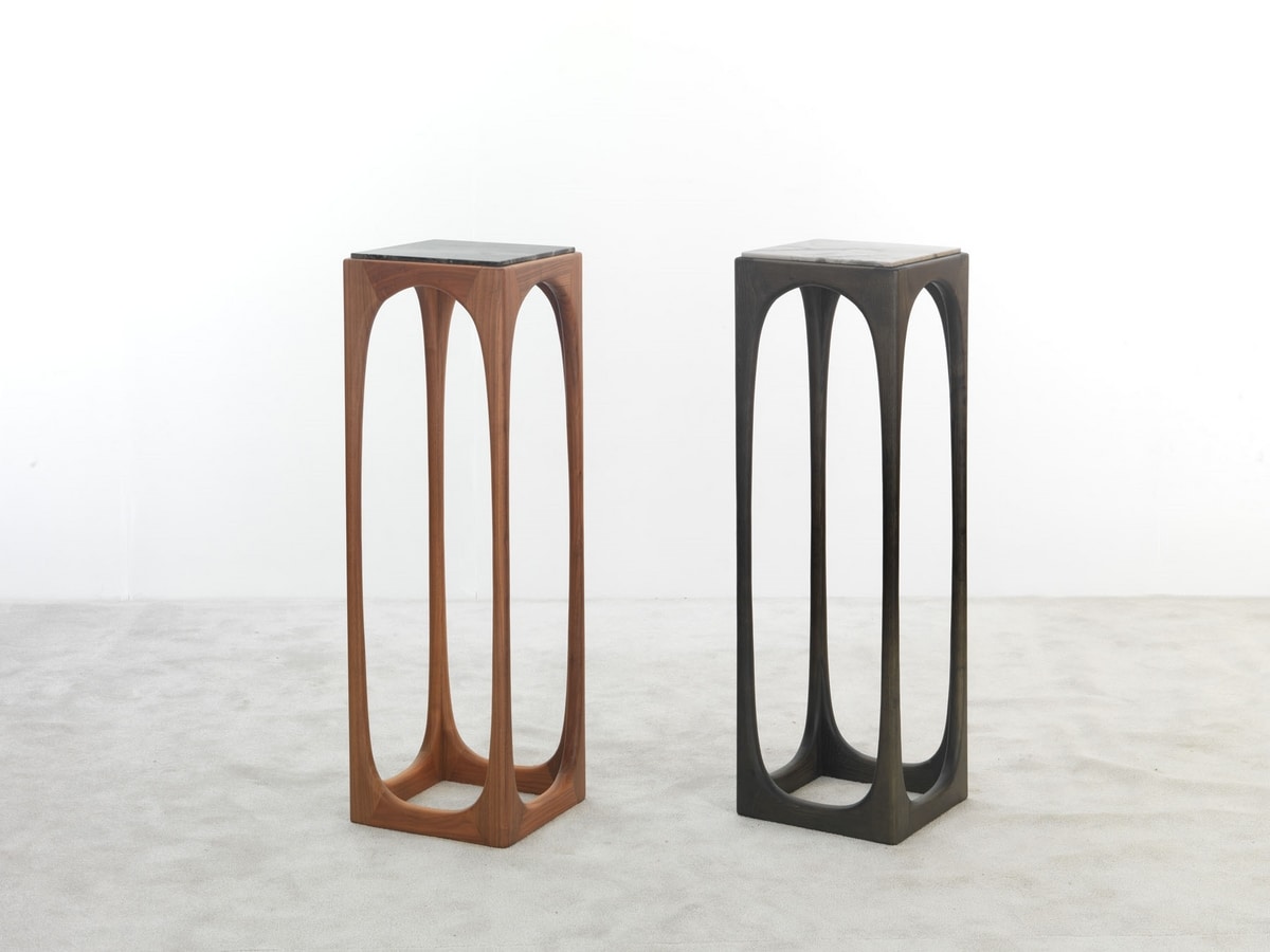 FIDA Pedestal / Vase holder, Pedestal in solid wood and marble