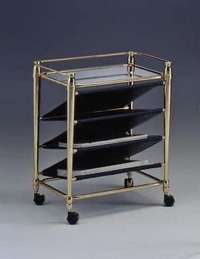 CARTESIO 284, Magazine rack in brass, with wheels, for living room