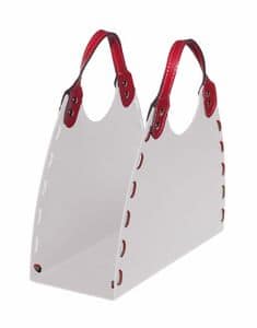 L-Bag01, Magazine rack in leather and painted steel, with feet