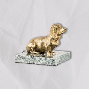 Nana Art. VR_507, Brass basset with green marble base paperweight
