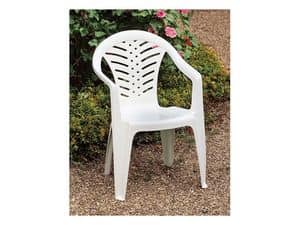 Malib, Stackable chair in plastic with armrests, for outdoor