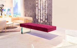 Sbalzo Fabric, Cantilevered bench in glass, with upholstered seat