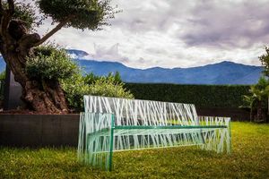 Wild / Wave, Glass bench with decorations inspired by nature