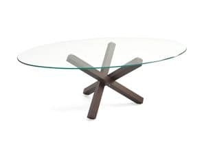 Aikido Elliptical, Dining table for kitchen, with oval glass top