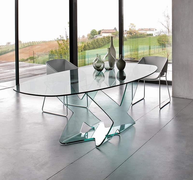 Ghost Dining Table In Curved Glass For Modern Living Room