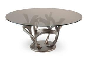 Manhattan, Modern table with glass top and metal frame